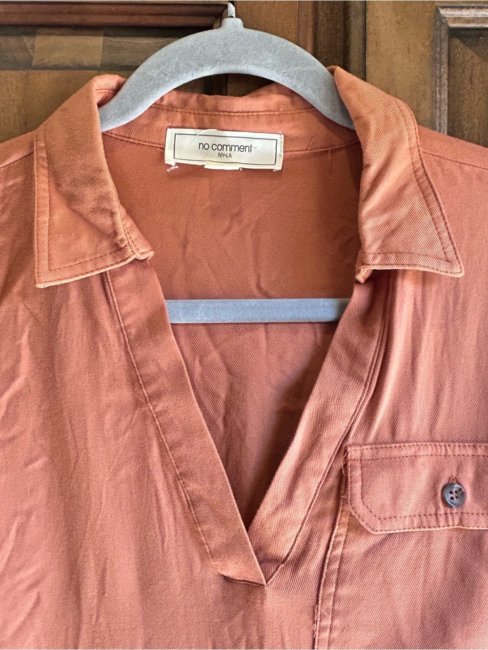 🌸No Comment long-sleeve peach V-neck shirt dress Size small - Picture 7 of 10